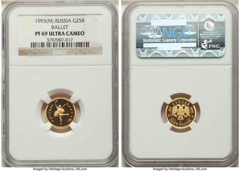 Russian Federation gold Proof "Ballet" 25 Roubles 1993-(m) PR69 Ultra Cameo NGC,...