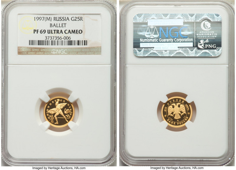 Russian Federation gold Proof "Ballet" 25 Roubles 1997-(m) PR69 Ultra Cameo NGC,...