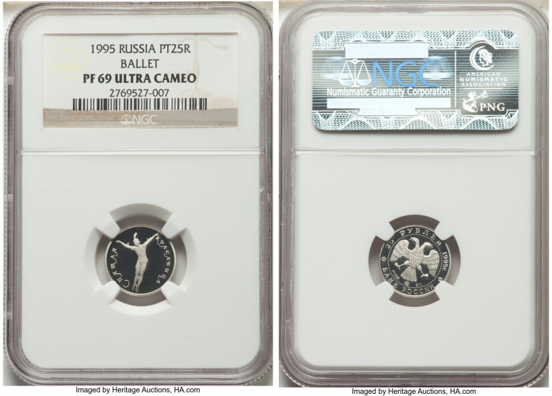 Russian Federation platinum Proof "Ballet" 25 Roubles 1995 PR69 Ultra Cameo NGC,...