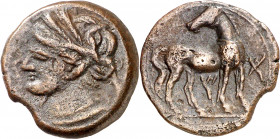 (221-210 a.C.). Zeugitana. Cartago. AE 22. (S. 6512 var) (SNG.Copenhagen 311). 7,54 g. MBC+.