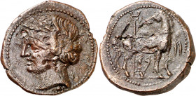 (221-210 a.C.). Zeugitana. Cartago. AE 22. (S. 6515 var) (SNG.Copenhagen 321 var). 6,78 g. MBC+.