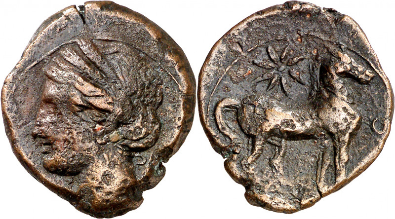 (221-210 a.C.). Zeugitana. Cartago. AE 22. (S. falta) (SNG.Copenhagen falta). 7,...