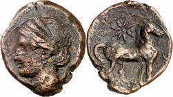 (221-210 a.C.). Zeugitana. Cartago. AE 22. (S. falta) (SNG.Copenhagen falta). 7,76 g. MBC+.