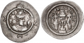 Imperio Sasánida. Año 22 (553 d.C.). Khusru I. GI (Guey, Jayy). Dracma. (Mitchiner A. & C. W. 1050 var). 4,03 g. MBC.