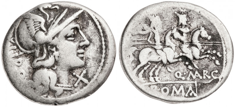(hacia 148 a.C.). Gens Marcia. Denario. (Bab. 1) (Craw. 215/1). 3,69 g. MBC-.