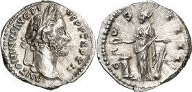 (148-149 d.C.). Antonino pío. Denario. (Spink 4075) (S. 281) (RIC. 181). Bella. 3,51 g. EBC.