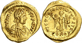 Anastasio (491-518). Constantinopla. Tremissis. (Ratto 328) (S. 8). Grafito en reverso. 1,50 g. EBC-.