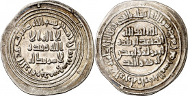Califato Omeya de Damasco. AH 88. El Walid I. Damasco. Dirhem. (S.Album 128) (Lavoix 271). Ex Áureo 19/12/2001, nº 3327. 2,87 g. EBC-.
