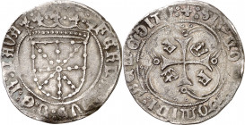 Fernando I (1512-1515). Navarra. Real. (Cru.V.S. 1317.13) (Cru.C.G. 3221c) (R.Ros 4.1.10.6 var). Algo alabeada. Ex HSA 10195. 3,19 g. (MBC).