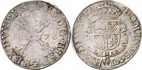 1570. Felipe II. Amberes. 1/2 escudo borgoña. (Vti. 1106) (Vanhoudt 291.AN). Bonita pátina. 14,60 g. MBC+.