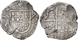(1)600. Felipe III. Sevilla. B. 8 reales. (AC. 954). Tipo "OMNIVM". Grietas. Buen ejemplar. Ex Colección Isabel de Trastámara 15/12/2016, nº 566. Rara...