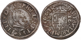 1663. Felipe IV. M (Madrid). S. 16 maravedís. (AC. 475). 3,65 g. BC/BC+.