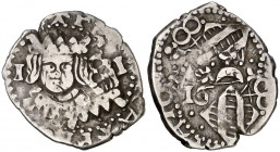 1648. Felipe IV. Valencia. 1 divuitè. (AC. 821) (Cru.C.G. 4434m). Curiosa doble acuñación, con dos fechas y dos bustos. 2,07 g. MBC.