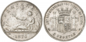 1870*-870. Gobierno Provisional. SNM. 5 pesetas. (AC. 39). 24,65 g. BC+.