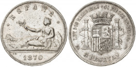 1870*--70. Gobierno Provisional. SNM. 5 pesetas. (AC. 39). 24,80 g. BC+.