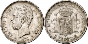 1871*1871. Amadeo I. SDM. 5 pesetas. (AC. 1). Golpecito. Leves marquitas. 24,86 g. MBC/MBC+.