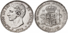 1876*1876. Alfonso XII. DEM. 5 pesetas. (AC. 37). 25 g. MBC.