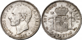 1885*1887. Alfonso XII. MSM. 5 pesetas. (AC. 62). 25,15 g. MBC/MBC+.