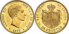 1877*1877. Alfonso XII. DEM. 25 pesetas. (AC. 68). 8,05 g. EBC-.