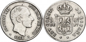 1883/2. Alfonso XII. Manila. 10 centavos. (AC. 98). Golpecitos. 2,45 g. BC+/MBC-.