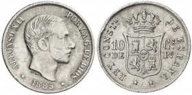 1885. Alfonso XII. Manila. 10 centavos. (AC. 102). 2,52 g. MBC-/MBC.