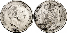 1880. Alfonso XII. Manila. 50 centavos. (AC. 112). Rayitas. Rara. 12,86 g. MBC-/MBC.