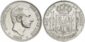 1881. Alfonso XII. Manila. 50 centavos. (AC. 114). Limpiada. 12,74 g. MBC-.