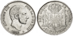 1882. Alfonso XII. Manila. 50 centavos. (AC. 118). Golpecitos. 12,84 g. BC+/MBC-.