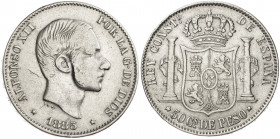 1883. Alfonso XII. Manila. 50 centavos. (AC. 120). 12,81 g. BC+/MBC-.