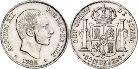 1885. Alfonso XII. Manila. 50 centavos. (AC. 124). Limpiada. 12,81 g. EBC-.