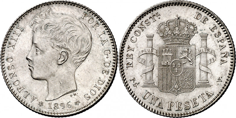 1896*1896. Alfonso XIII. PGV. 1 peseta. (AC. 56). Mínimas rayitas. 5,01 g. EBC+....