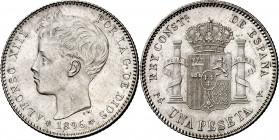 1896*1896. Alfonso XIII. PGV. 1 peseta. (AC. 56). Mínimas rayitas. 5,01 g. EBC+.