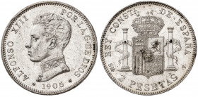 1905*1905. Alfonso XIII. SMV. 2 pesetas. (AC. 88). 10,07 g. EBC.