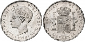 1898*18--. Alfonso XIII. SGV. 5 pesetas. (AC. 109). 2ª estrella anepígrafa. 24,83 g. EBC.