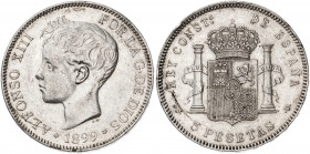 1899*1899. Alfonso XIII. SGV. 5 pesetas. (AC. 110). Golpecitos. 24,86 g. EBC-.