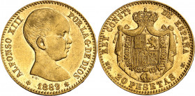 1889*1889. Alfonso XIII. MPM. 20 pesetas. (AC. 113). Rayitas. Parte de brillo original. 6,44 g. MBC+.