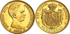 1890*1890. Alfonso XIII. MPM. 20 pesetas. (AC. 114). 6,41 g. MBC+.