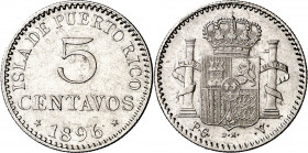 1896. Alfonso XIII. Puerto Rico. PGV. 5 centavos. (AC. 124). 1,24 g. MBC+.