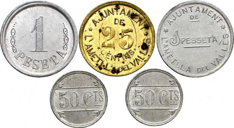 L'Ametlla del Vallès. 25, 50 (dos) céntimos y 1 peseta (dos). (AC. 1 a 5) (T. 19...