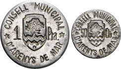 Arenys de Mar. 50 céntimos y 1 peseta. (AC. 6 y 7) (T. 245 y 246). 2 monedas, serie completa. Escasas. EBC-/EBC.