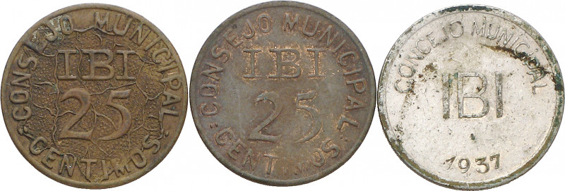 Ibi (Alicante). 25 céntimos (dos) y 1 peseta. (AC. 16, 18 y 19). 3 monedas. Esca...