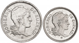 Euzkadi. 1 y 2 pesetas. (AC. 14 y 15). 2 monedas, serie completa. S/C-.
