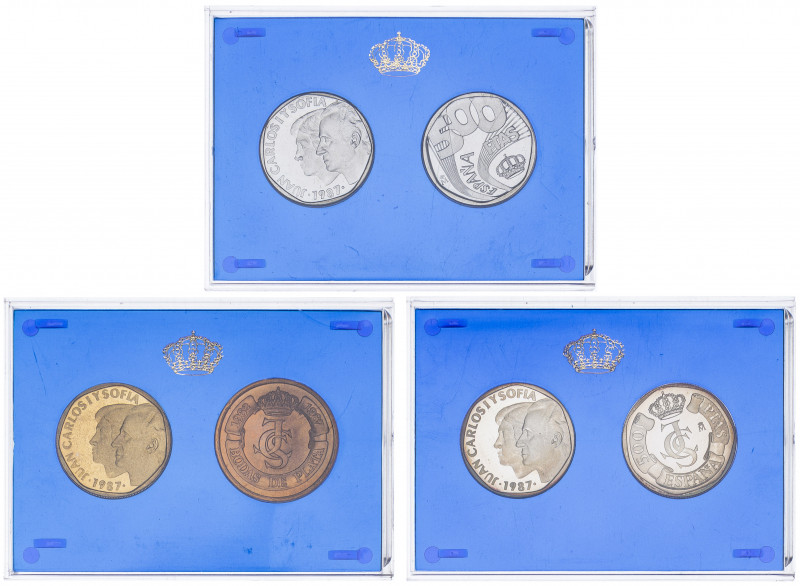 1987. Juan Carlos I. (Fuster CO-11). Lote de 4 estuches "Así nace una moneda", c...