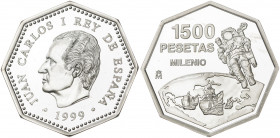 1999. Juan Carlos I. 1500 pesetas. (Fuster MC-183). Cambio de Milenio. En estuche oficial con certificado. 20 g. Proof.