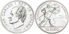2002. Juan Carlos I. 10 euros. (Fuster MC-205). Juegos Olímpicos de Invierno '02. En estuche oficial con certificado. 27 g. Proof.
