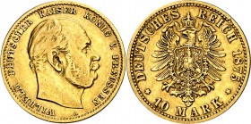 Alemania. Prusia. 1875. Guillermo I. A (Berlín). 10 marcos. (Fr. 3822) (Kr. 504). AU. 3,91 g. MBC/MBC+.