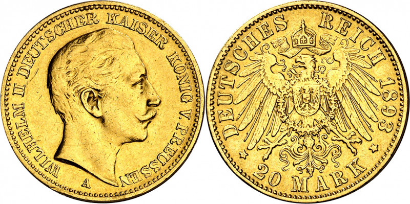 Alemania. Prusia. 1893. Guillermo II. A (Berlín). 20 marcos. (Fr. 3831) (Kr. 521...
