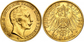 Alemania. Prusia. 1911. Guillermo II. A (Berlín). 20 marcos. (Fr. 3831) (Kr. 521). Bella. AU. 7,95 g. EBC.