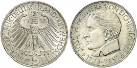 Alemania. 1957. J (Hamburgo). 5 marcos. (Kr. 117). Centenario de la muerte de Joseph F. Von Eichendorff, poeta. Rara. AG. 11,23 g. S/C.