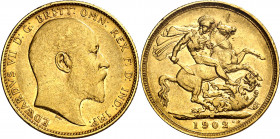 Australia. 1902. Eduardo VII. M (Melbourne). 1 libra. (Fr. 33) (Kr. 15). AU. 7,95 g. MBC-.